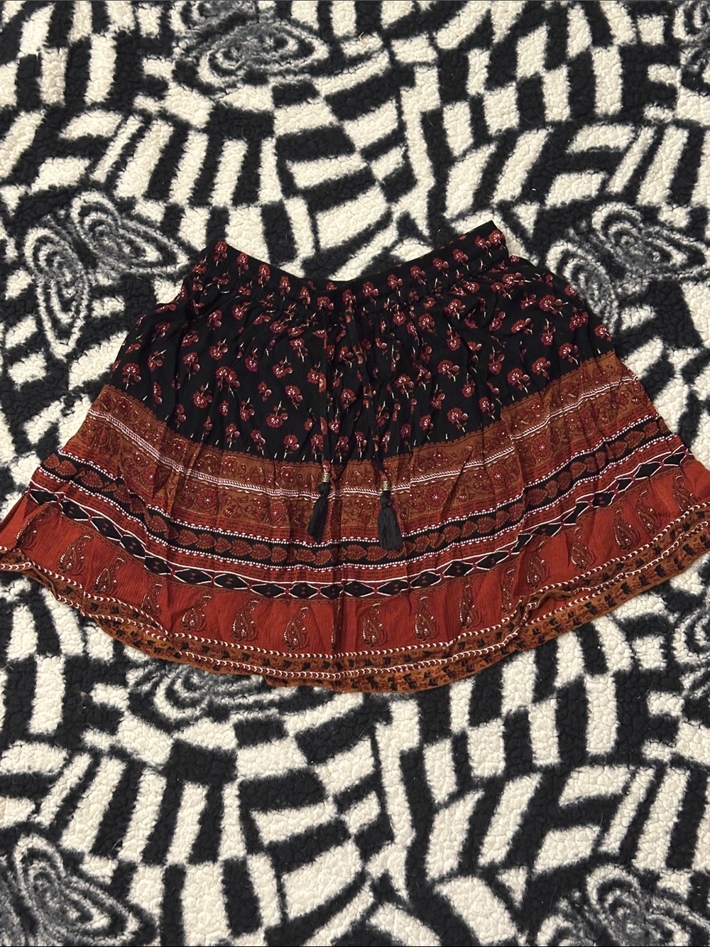Forever 21 Black and Rust Boho Tiered Mini Skirt